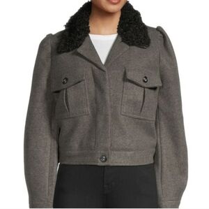 NWT Dh NEW YORK​​ Grey Cropped JFaux Fur Trim Tailored Jacket sz XS